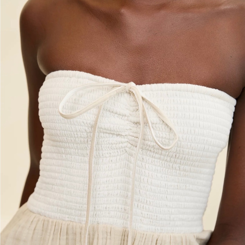 White and Cream Strapless Jumpsuit - Picture 3 of 5
